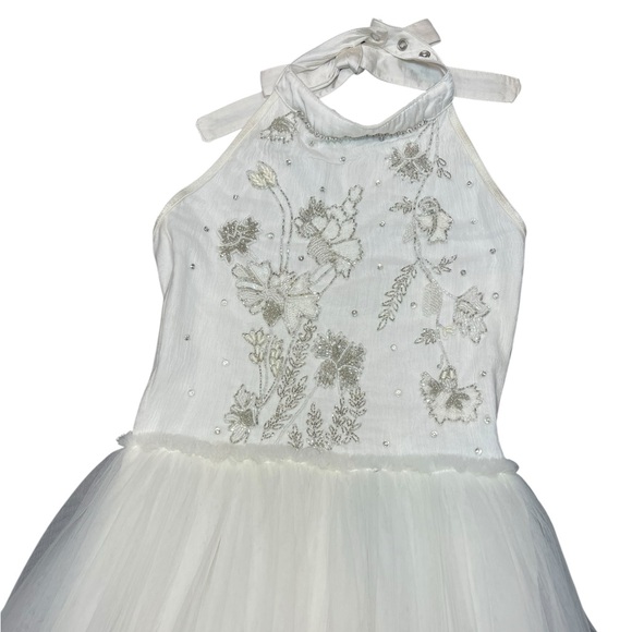 La La Couture Little Girls Flower Girl Wedding Dress White Tulle Beaded Halter 8 - Picture 3 of 16